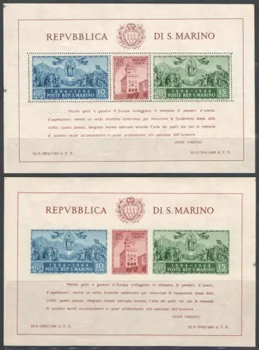 1945 SAN MARINO, BF Nr. 6b/7b MNH ** Filigrane Hammermill Bond - Made in USA