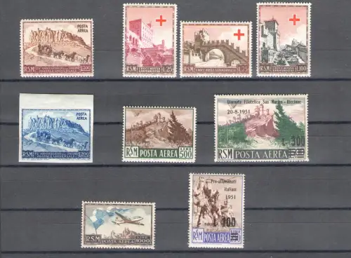 1951 San Marino, kompletter Jahrgang, postfrisch, 9 Werte - postfrisch **