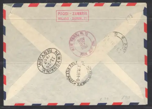 1951 SAN MARINO Luftpost Nr. 99 - 1.000 Lire braun und himmlisch - FDC - New York