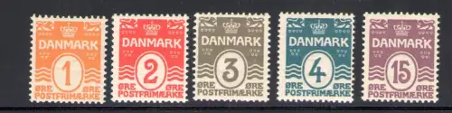 1905-06 DÄNEMARK, Ordentliche Serie, ovale Ziffer - 5 Werte Nr. 48/52 postfrisch**