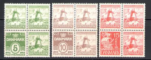 1937 DÄNEMARK, Dybbol Mühle in Quartina aus Heft, mit Mehrwert, Nr. 246/48+210b+213A+214 - 3 Werte postfrisch**