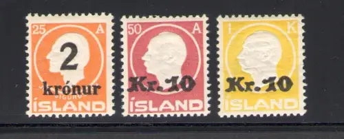 1924-26 ISLAND, Briefmarken von 1911/12 mit Neuwert überdruckt, 2 Val Nr. 121/122 MNH ** Zertifikat De Simoni