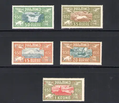1930 ISLAND, Luftpost, Millennium des Parlaments, 5 Werte Nr. A4-A8 postfrisch **