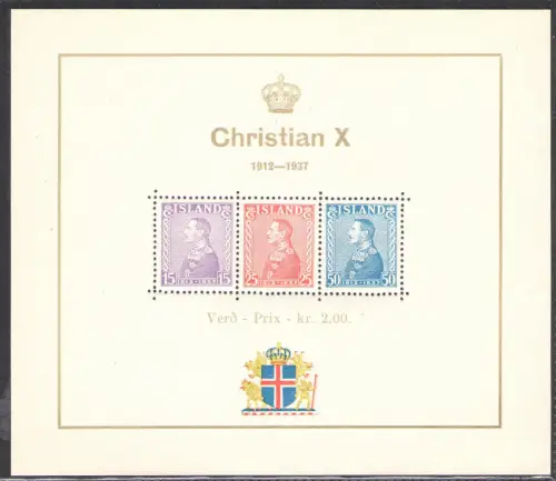 1937 ISLAND, 25. Jahrestag des Throns von König Christian X., BF 1, POSTFRISCH**