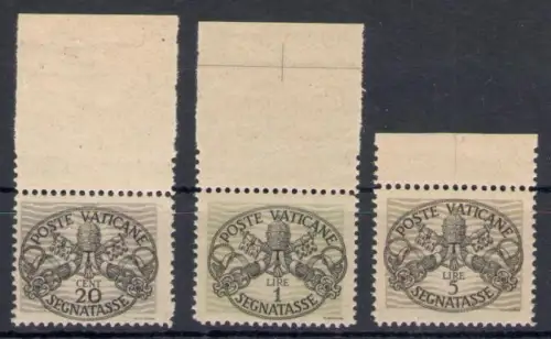1946 Vatikan, Steuermarken breite Streifen Graue Karte 3 Val, Bogenrand postfrisch **