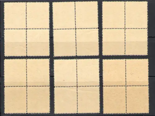 1946 Vatikan, Steuermarken breite Streifen weiße Karte 6 Val, neu und perfekt in prächtigen Quartinen MNH ** Nr. 13/18 Cert Garantie Philatelia De Simoni