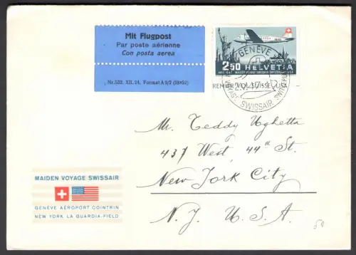 1947 SCHWEIZ,, 2.05.1947 Luftpost auf Umschlag Nr. A41 - Erster Flug Schweiz-USA