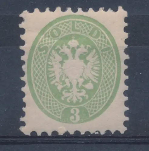 1864 LOMBARDO VENETO, Nr. 42 - 3 Geld GRÜN gezackt 9 1/2, Originalgummi, Gr.L. signiert Vaccari MLH*