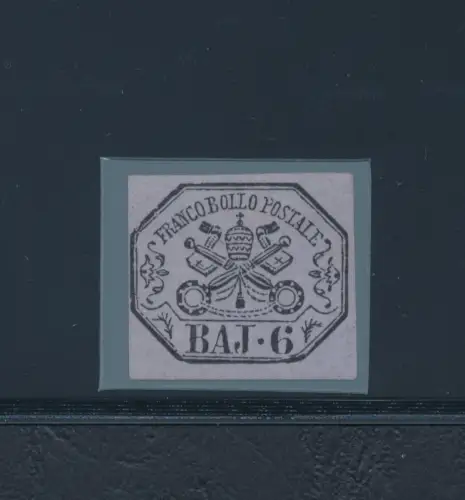 1852 Kirchenstaat, 6 Baj lila grau Nr. 7A Signature Sorani MNH **