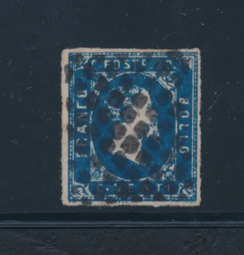 1851 SARDINIEN, 20 Cent. Blau auf Fragment, signiert A. Diena