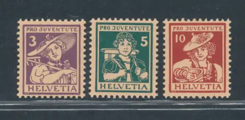 1916 SCHWEIZ, Pro Juventute, Einheitskatalog # 151/53, postfrisch**