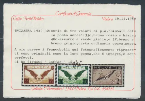 1929-30 SCHWEIZ, Luftpost Mattkarte # A13A/A15A, postfrisch**