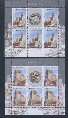 2012 EUROPA CEPT Bulgarien, 2 Miniblätter von 5 Serien, Tourismus, postfrisch **