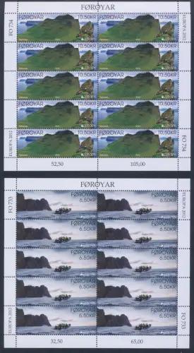2012 EUROPA CEPT, Färöer, 2 Miniblätter von 10 Serien, Tourismus, postfrisch **
