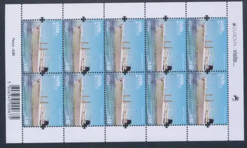 2012 EUROPA CEPT, Portugal, 1 Kleinbogen mit 10 Werten, Tourismus, postfrisch **