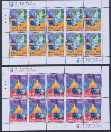 2013 EUROPA CEPT, Vatikan, 2 Miniblätter mit 10 Werten, Postfahrzeuge, postfrisch **
