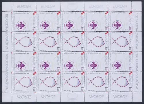 2007 EUROPA CEPT, Kroatien, 1 Kleinbogen mit 10 Paaren, 100 Jahre Pfadfinderschaft, postfrisch**
