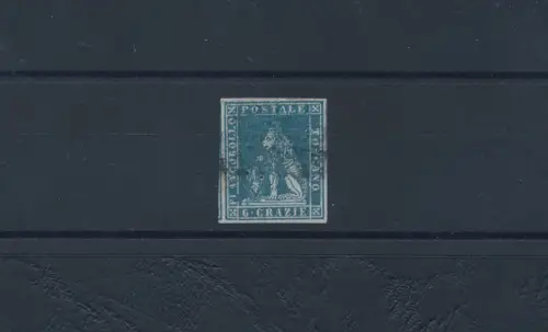 1851 Toskana, Nr. 7, 6 Crazie, Schiefer auf grau, gebraucht, Signaturen A. Diena und Giulio Bolaffi