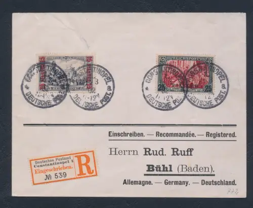 1900 Türkei - Kolonien Deutsches Reich Post2 Nr. 22/23 auf Umschlag von Konstantinopel nach Baden, sehr schön und frisch