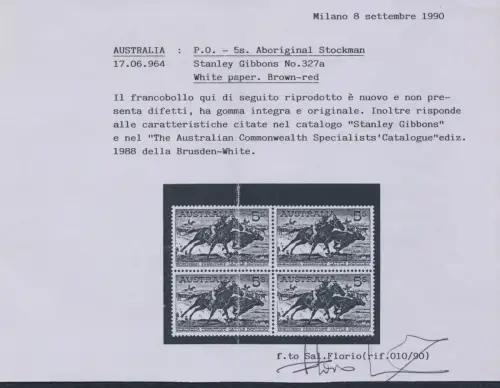 1964 AUSTRALIEN, Nr. 332a Viehzüchter, Splendida Quartina, White Paper, MNH **