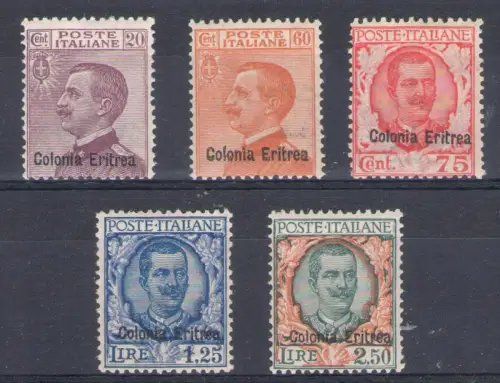 1928-29 Eritrea - Briefmarken mit Aufdruck Köln Eritrea - 5 Werte Nr. 123/127, dezent / sehr gute Zentrierung, postfrisch**
