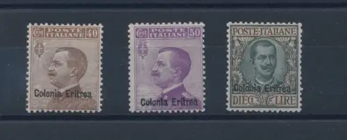1916 ERITREA, Michetti überdruckt, Nr. 38/40, 3 Val, gute/sehr gute Zentrierung, postfrisch**