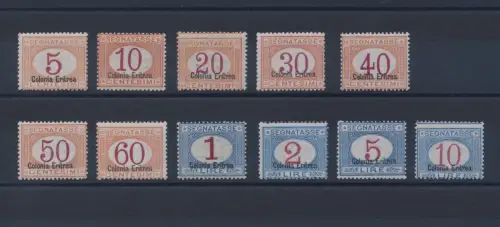 1920-26 Eritrea - Italienische Steuermarken aufgedruckt Colonia Eritrea, Nr. 14/24 - MNH ** Sehr gute Qualität