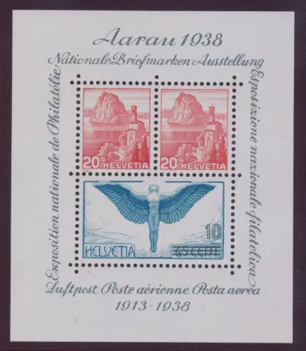1938 SCHWEIZ, BF Nr. 4, Philatelistische Ausstellung Aarau, MH*