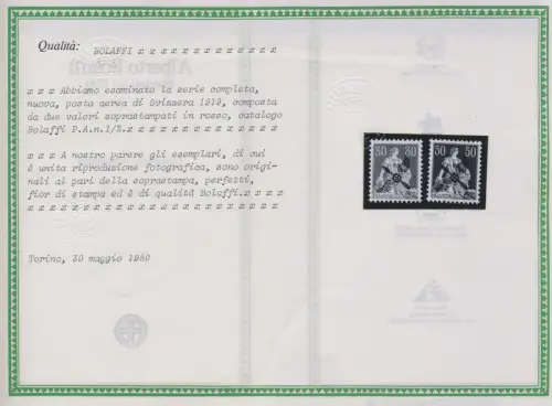 1919 Schweiz, Luftpost, A1/A2, ORIGINAL- UND VOLLGUMMI, einwandfrei - postfrisch** - Bolaffi Zertifikat