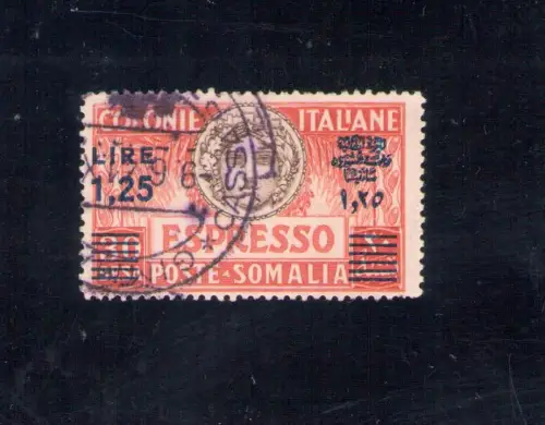 1940 Somalia, Espresso, Nr. 8, Lire 1,25 von 30 Küssen, rot und braun, GEBRAUCHT - Historisches Zertifikat Alberto Diena