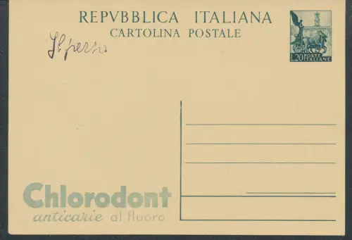 1951 Republik - C 143 - R9/2 - Quadriga, Postkarte, L 20 dunkelgrün, Chlorodont, Federschrift wie gescannt - Neu