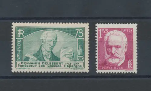 1935 FRANKREICH - Nr. 303-304 - Benjamin Delessert und Victor Hugo, postfrisch **