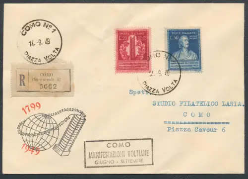 1949 Italienische Republik - Alessandro Volta, Nr. 611/612, Einschreiben Erstausgabetag, gereist, sehr schön