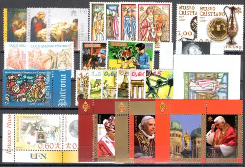 2007 Vatikan, Briefmarken kompletter Jahrgang 28 Werte + 5BF + 1 Heft, postfrisch **