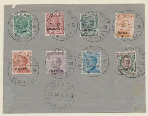 1923 Italienische Besetzung Korfu, Nr. 1/8, auf nicht gereistem Umschlag