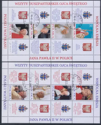 2004 Polen, Reisen des Heiligen Vaters von 1979 bis 2002, Gemeinschaftsausgabe mit Nr. 1341/48 BF29/30, 2 Bogen, GEBRAUCHT