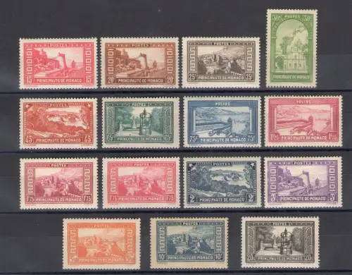 1933-37 MONACO, Nr. 119/134, Diverse Ansichten, 17 Val., MLH* - Sehr leichte Linguella Spur