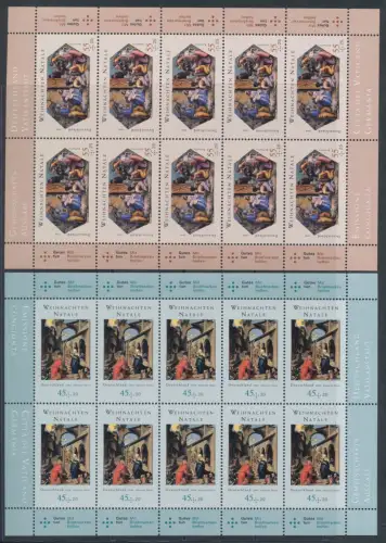 2008 Deutschland, Weihnachten - 2 Werte, 2 Miniblätter à 10, Gemeinschaftsausgabe mit Vatikan Nr. 1492/93 - postfrisch **