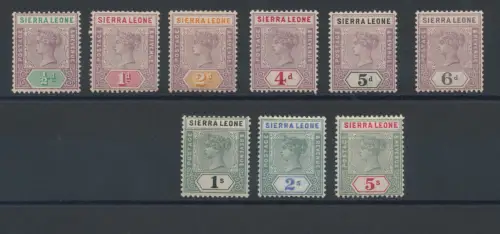 1896-97 Sierra Leone - SG 41/52 - Queen Victoria, 9 Werte - MLH*