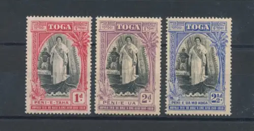 1938 TONGA - SG 71/73 - 20. Anniversary of Queen Salote's, 3 val, MLH*