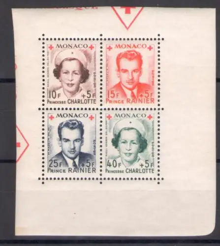 1949 MONACO - Pro Rotes Kreuz, Viererblock gezähnt, Nr. 334/37, postfrisch**