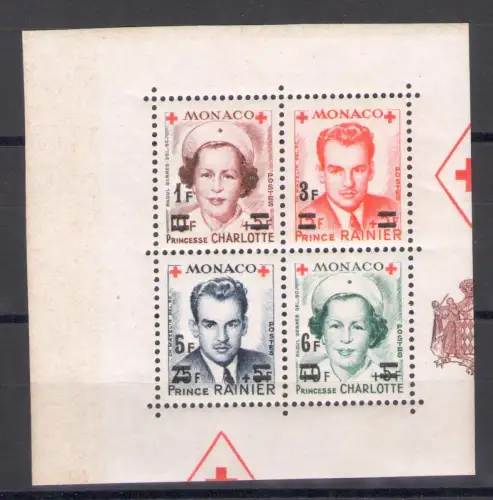1951 MONACO - Pro Rotes Kreuz, Vierzackblock mit Neuwert, Nr. 379/82, postfrisch**
