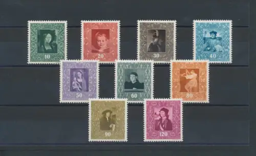1949 Liechtenstein, n. 232/40, Gemälde Kunstgalerie, 9 val, postfrisch **