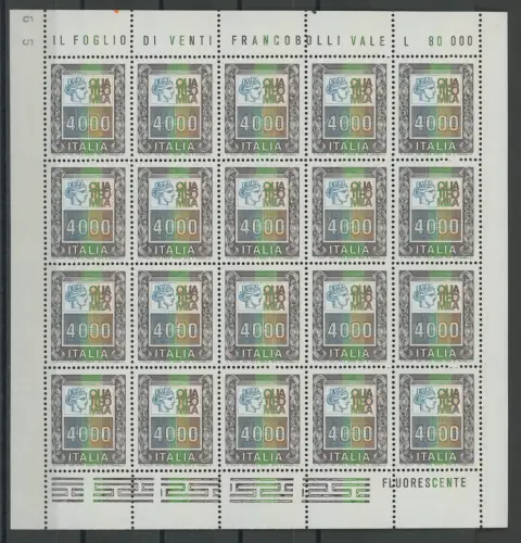 1978-79 Italien - Republik, Nr. 1441, 4000 Lire polychrom, im Kleinbogen von 20, postfrisch **