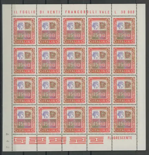 1978-79 Italien - Republik, Nr. 1438, 1500 Lire polychrom, im Kleinbogen von 20, postfrisch **