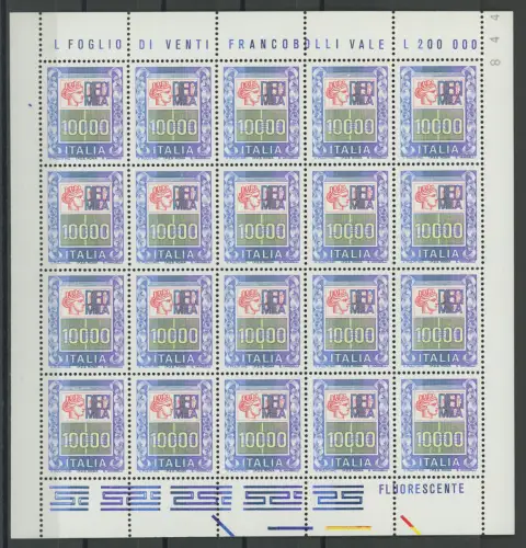 1983 Italien - Republik, Nr. 1652, 10.000 Lire polychrom, im Kleinbogen von 20, postfrisch **