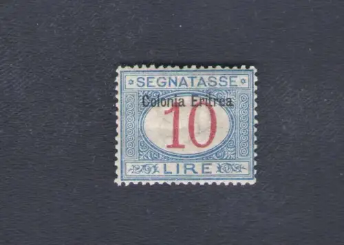 1903 ERITREA, Steuermarken Nr. 11, Kolonie Eritrea oben, 10 Lire Azzurro e Carminio, MNH ** - Sehr gute Zentrierung - Sorani-Zertifikat + Bottacchi