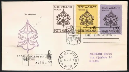 1963 Vatikan, Sitz frei, Umschlag Venetia Club, Einschreiben Ankunftsstempel