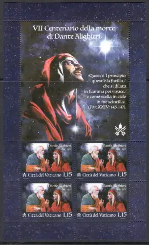 2021 Vatikan, 1 Minifoglio n. 1896 Dante Alighieri, MNH **