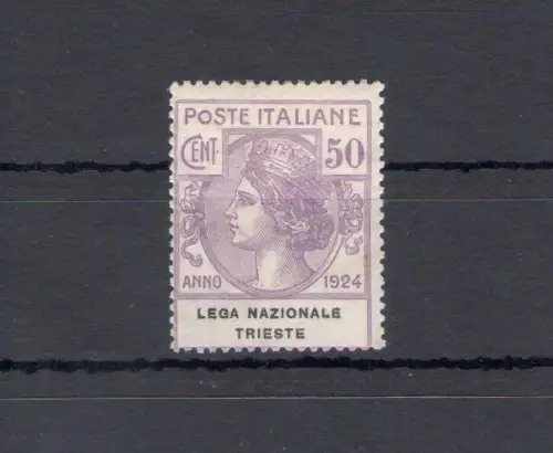 1924 Italien, halbstaatliche Körperschaften, Nr. 45, 50 Cent lila, Lega Nazionale di Trieste, 1 Wert, MNH ** - Zertifikat Cilio